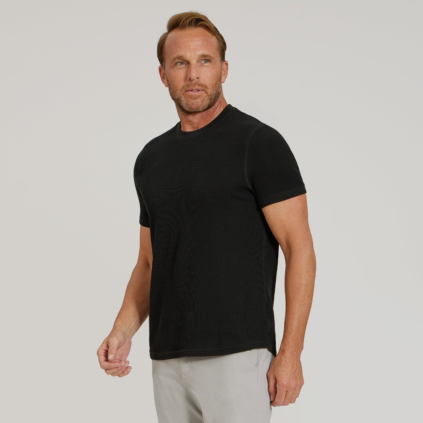 Cotton Waffle Curved Hem Crew