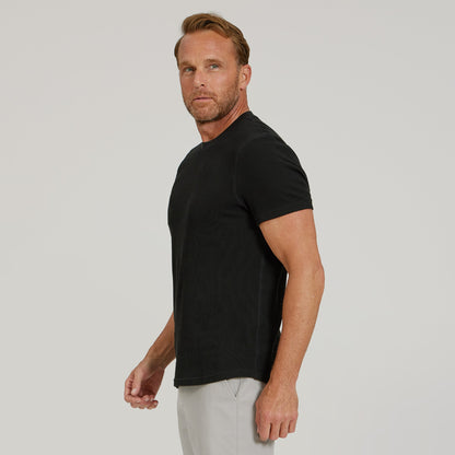 Cotton Waffle Curved Hem Crew