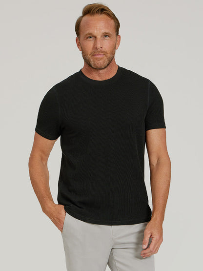 Cotton Waffle Curved Hem Crew