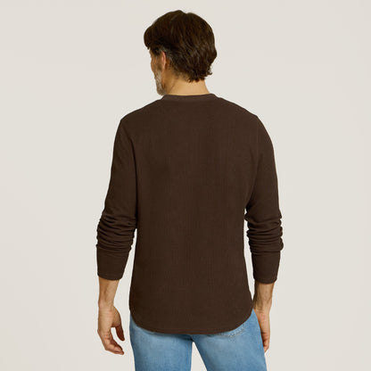 Cotton Waffle Curved Hem Henley