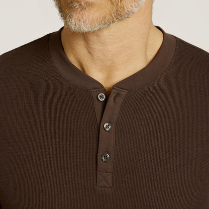 Cotton Waffle Curved Hem Henley