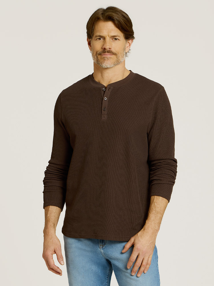 Cotton Waffle Curved Hem Henley