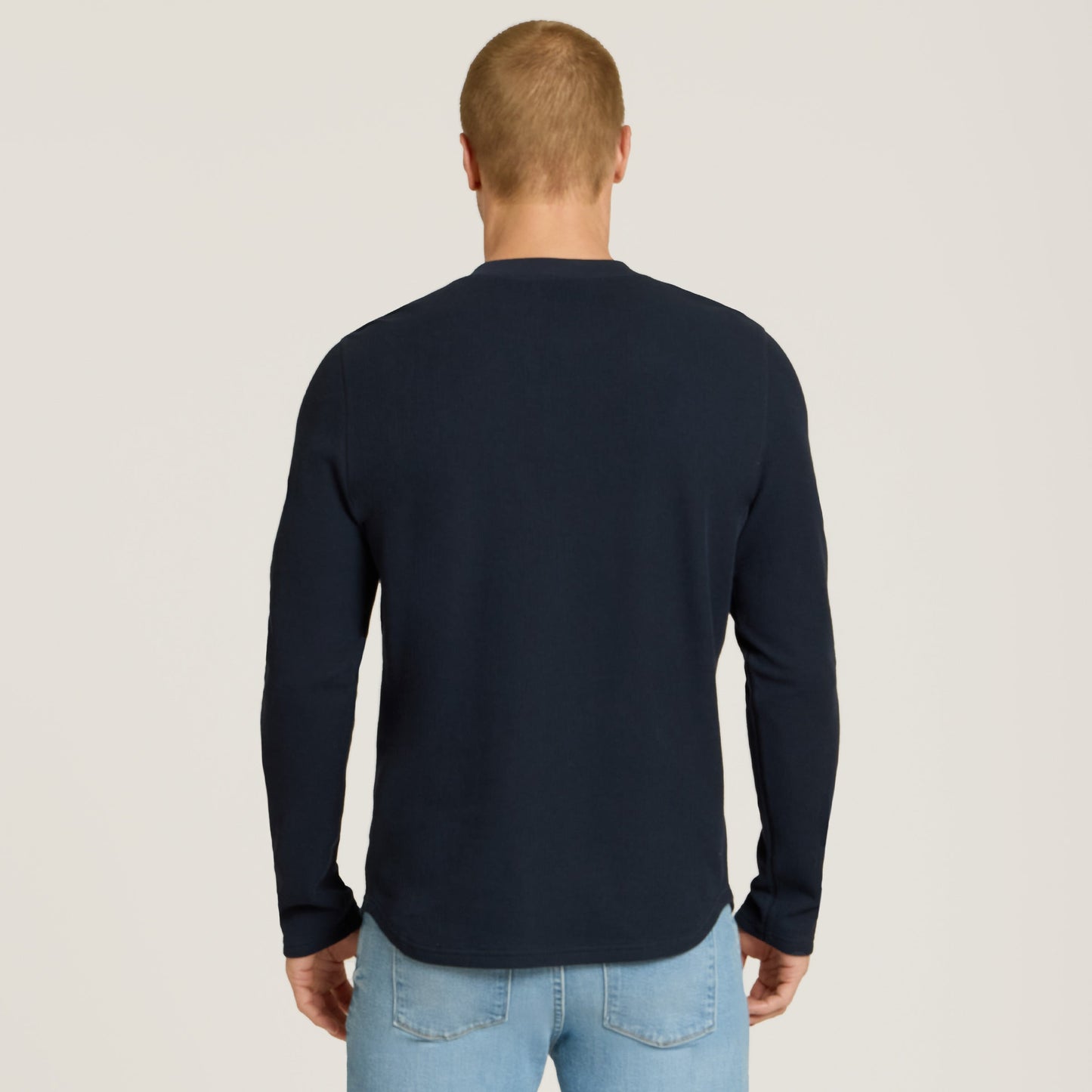 Cotton Waffle Curved Hem Henley