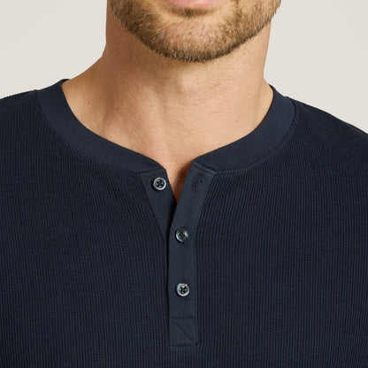 Cotton Waffle Curved Hem Henley