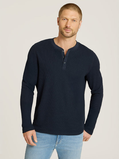 Cotton Waffle Curved Hem Henley