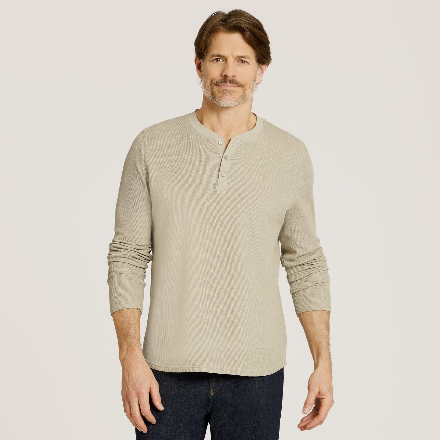 Cotton Waffle Curved Hem Henley