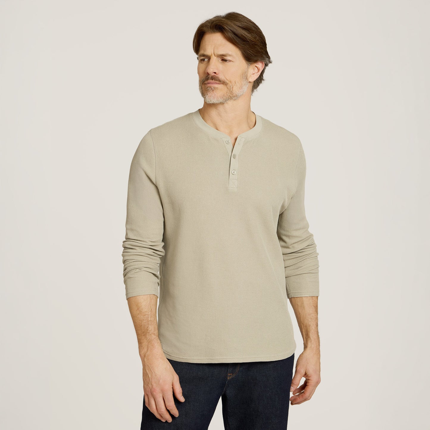 Cotton Waffle Curved Hem Henley