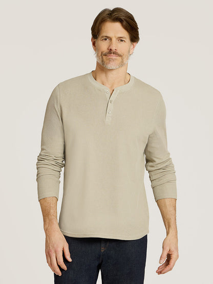 Cotton Waffle Curved Hem Henley