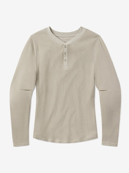 Cotton Waffle Curved Hem Henley